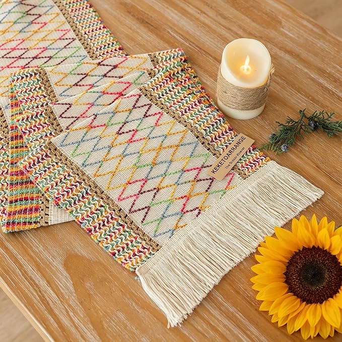 Keketoarrange Boho Macrame Table Runner 12x90 Inch | Woven Burlap Rustic Runner by KEKETOARRANGE