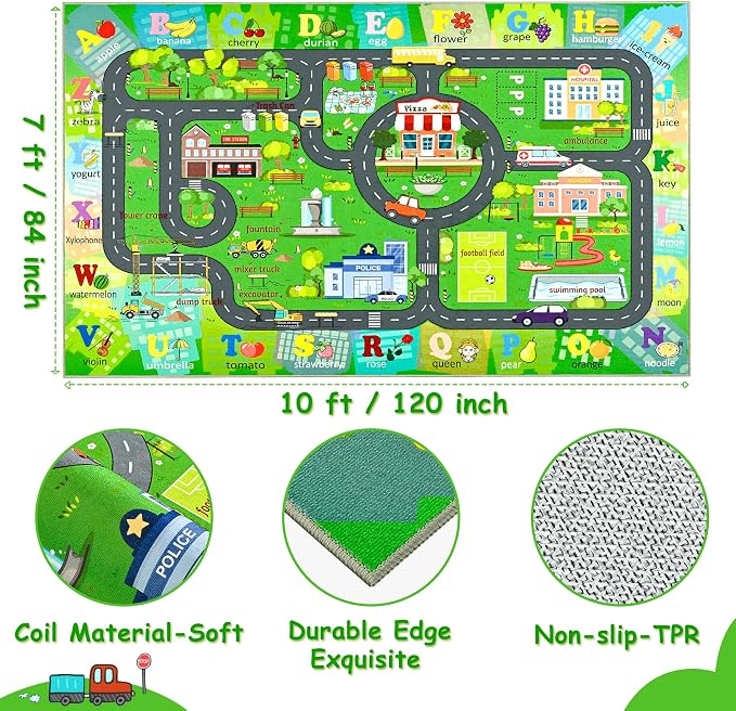Chicrug 7x10 Car Road Area Rug for Kids Playroom Bedroom, Non Slip Low Pile - Image 3