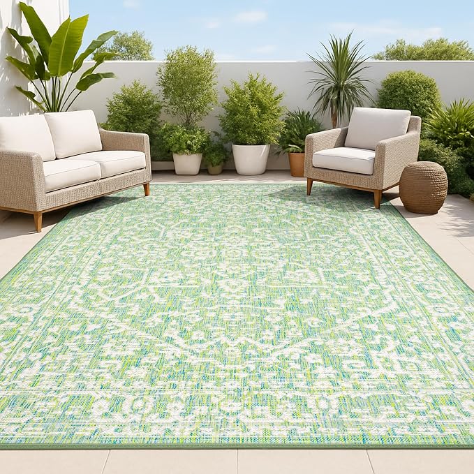 JONATHAN Y Boho Medallion Indoor Outdoor Area Rug 8X10 Cream/Green, Malta by JONATHANY