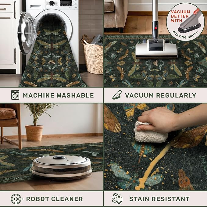 Hazo Haus Insect 2x7 Stain Resistant Kitchen Runner Rugs, Vintage Bathroon Rug - Image 4