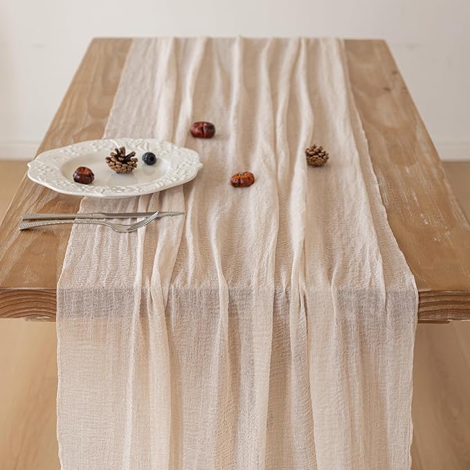 6Pcs Light Beige Cheesecloth Table Runner 120 Inches - Image 3