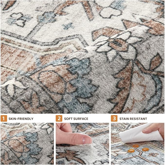 9x12 Area Rugs Living Room: Washable Vintage Rug Large Non-Slip Stain Resistant - Image 6