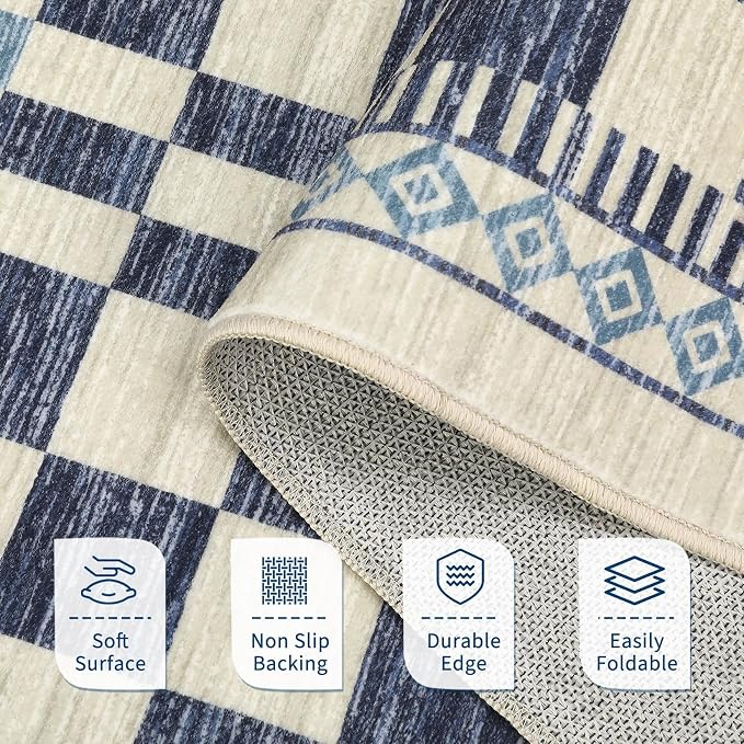 GarveeHome 3x5 Small Rug for Bedroom Machine Washable Blue Checkered Area Rug - Image 4