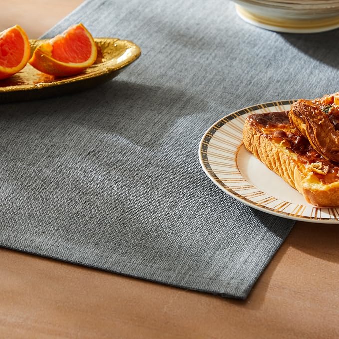 Rustic Cotton Linen Table Runner, 13x36 Inches Dark Grey | Farmhouse Style by ZEEMARTONLINE