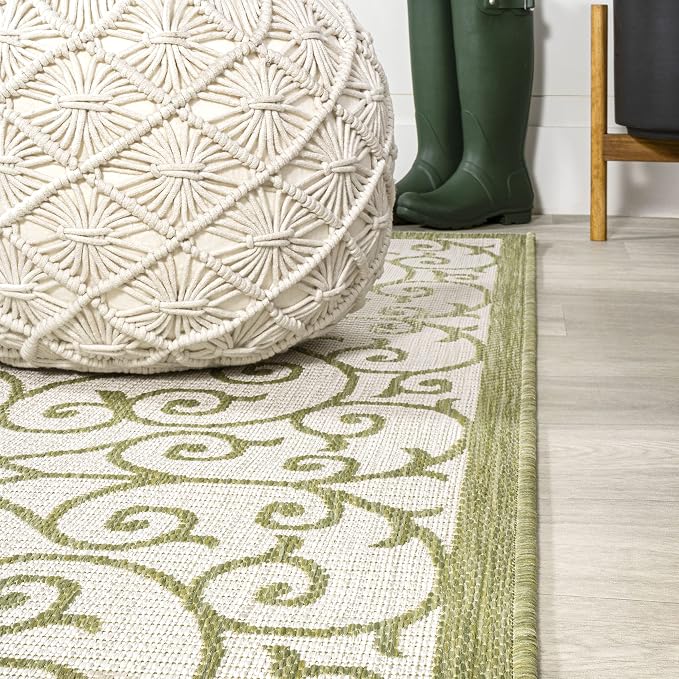 JONATHAN Y Vintage Filigree Indoor Outdoor Area Rug 8X10 Green/Cream, Madrid - Image 8