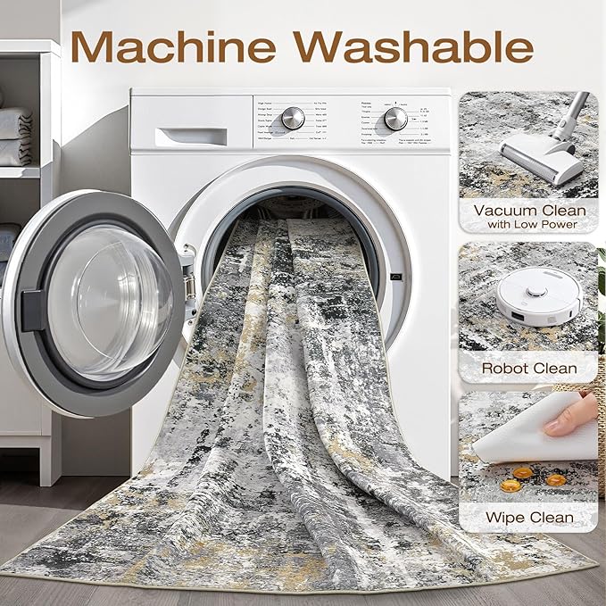 10x14 Area Rugs Living Room: Washable Large Abstract Neutral Modern Soft Rug - Image 2