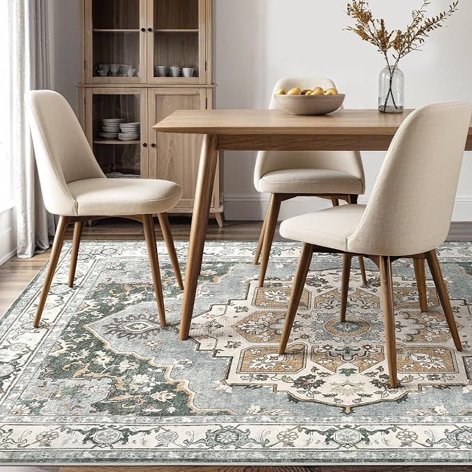 5x7 Washable Area Rug: Vintage Neutral Soft Non Slip Thin Large Floor Carpet - Image 10