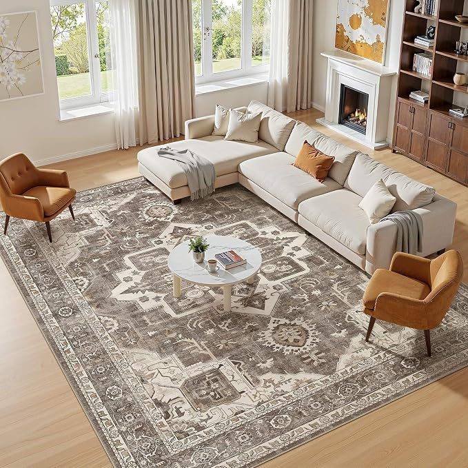 10x14 Washable Area Rugs for Living Room, Large Rug Non Slip Backing Vintage - Image 4