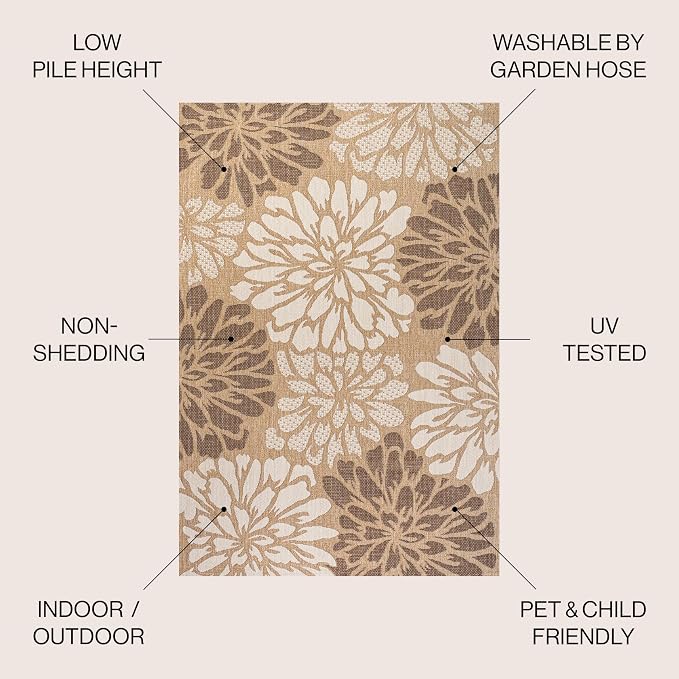 JONATHAN Y Floral Textured Weave Indoor Outdoor Square Area Rug 4X4 Brown/Cream - Image 2