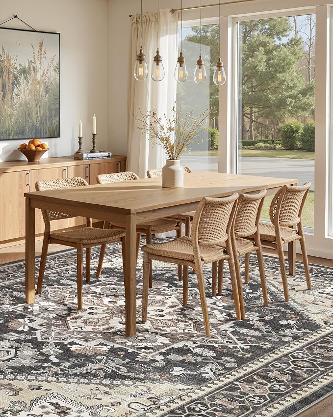 6x9 Vintage Area Rug: Washable Neutral Soft Non Slip Thin Large Floor Carpet - Image 7