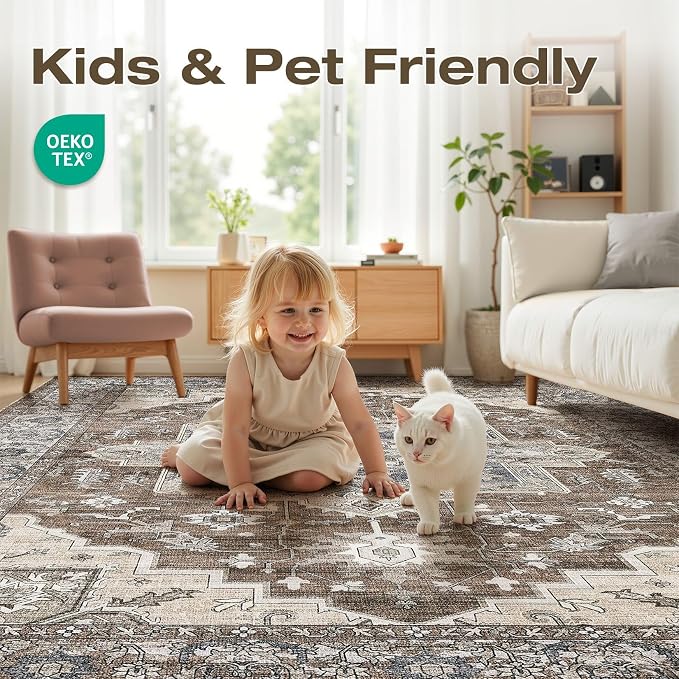 5x7 Area Rugs Living Room: Washable Vintage Rug Large Non-Slip Stain Resistant - Image 4