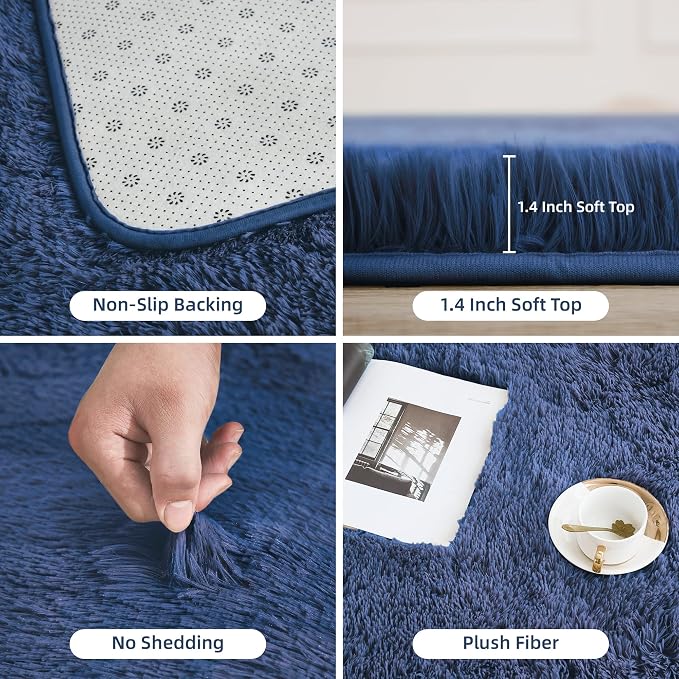 Litanika 4x6 Shag Area Rug for Living Room Bedroom, Dark Blue High Pile Ultra - Image 5