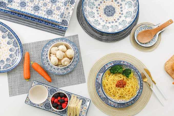 Bico Blue Talavera Cereal Bowls Set of 4, 26 oz Deep Ceramic Soup Bowls - Image 4