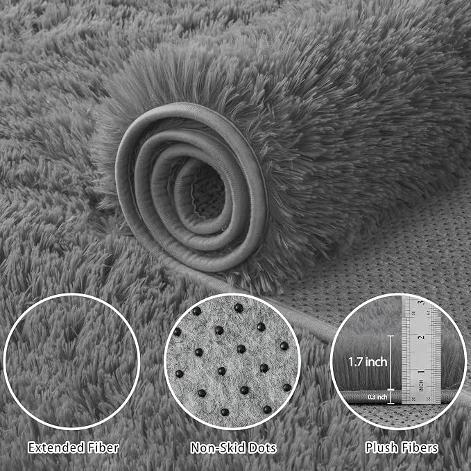 6x9 Area Rug for Living Room:Ultra Soft Fluffy Shag Dark Grey Rugs, Large Fuzzy - Image 5