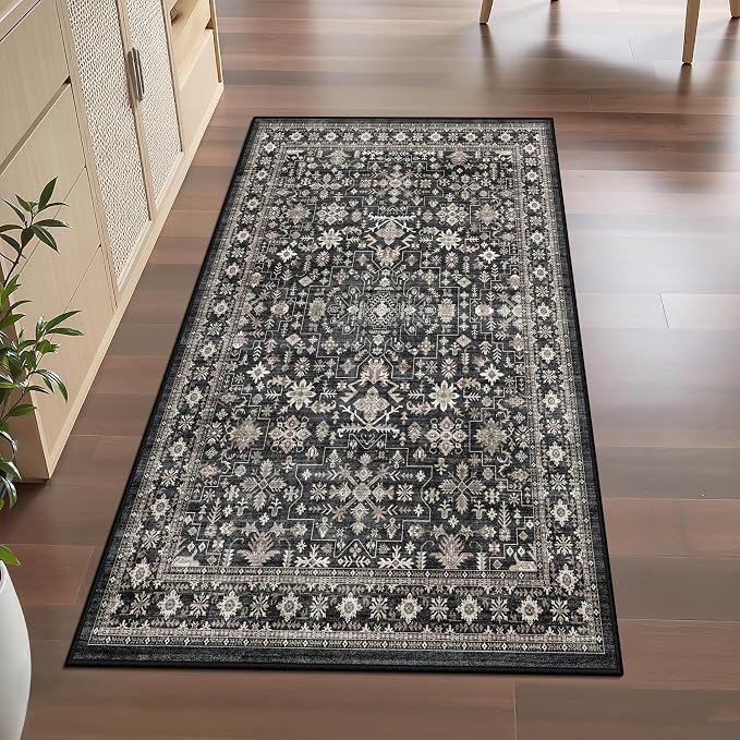 Dark Grey Washable 2x10 Hallway Runner Rug - Image 2