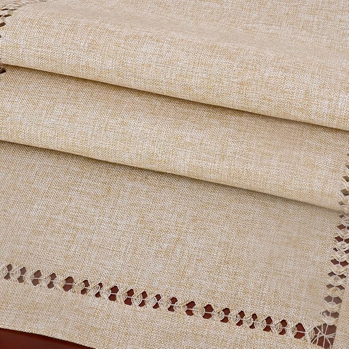 Grelucgo Handmade Hemstitch Beige Table Runner, Rectangular 14 by 90 Inch - Image 5