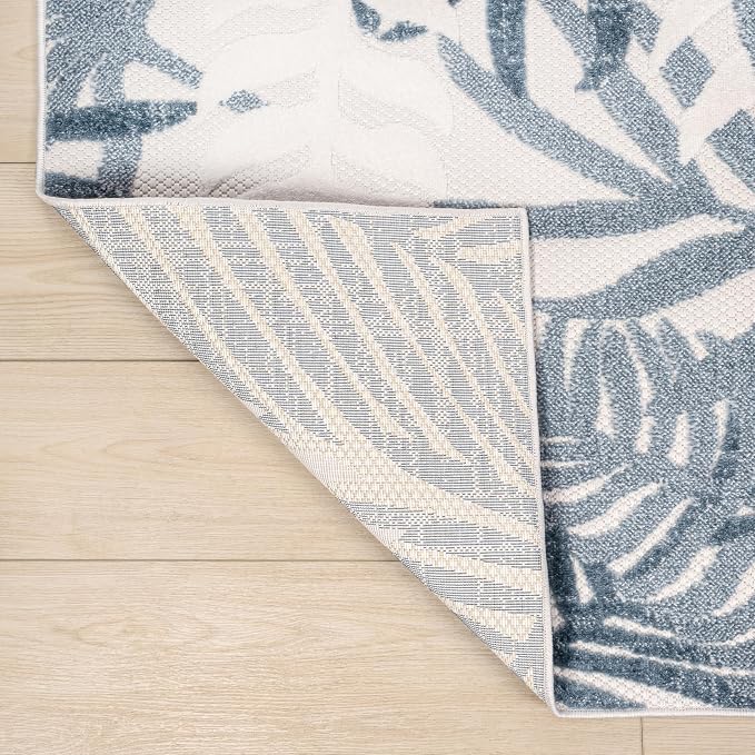 JONATHAN Y Tropics Palm Leaves Indoor Outdoor Area Rug 5x8 Cream/Dark Blue - Image 5