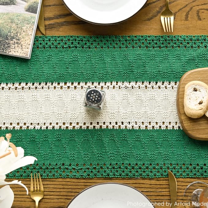 Artoid Mode Emerald Green Farmhouse Woven Table Runner 12x36 Inch | Holiday - Image 3