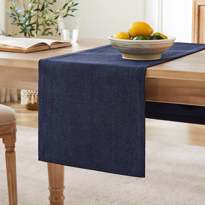 Burlap Style Farmhouse Table Runner, 14x48 Inches Navy | Thick Durable Fabric by ZEEMARTONLINE
