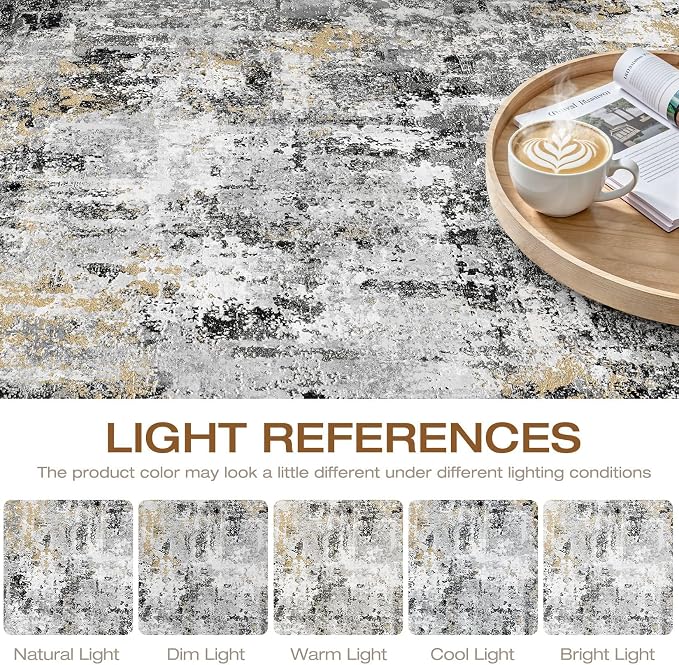 5x7 Area Rugs Living Room: Washable Large Abstract Neutral Modern Soft Rug - Image 8