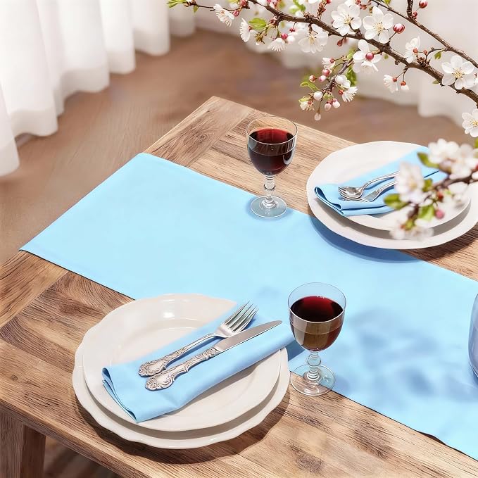 FOLINS&HOME Baby Blue Waterproof Decorative Table Runner 36 Inches Long | - Image 2