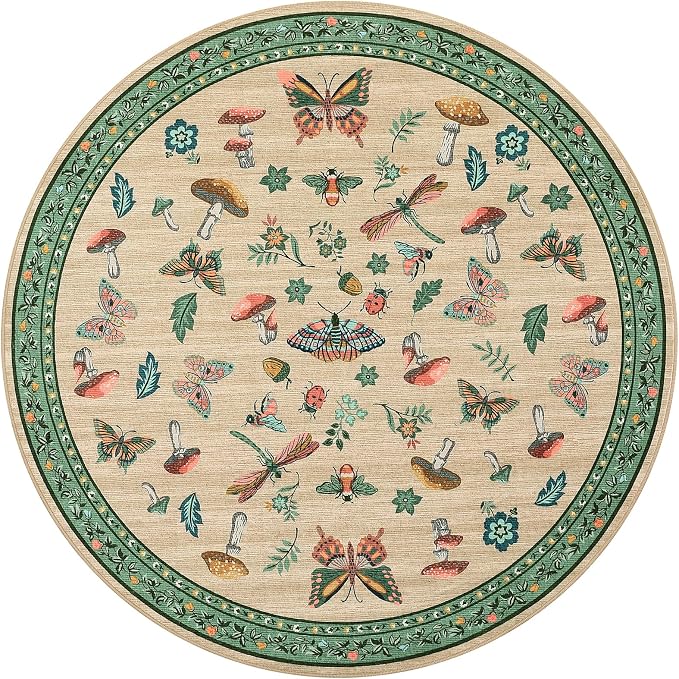 Mushroom Insect 6ft Round Rug Washable Non-Slip Soft Ultra-Thin Small Boho - Image 4