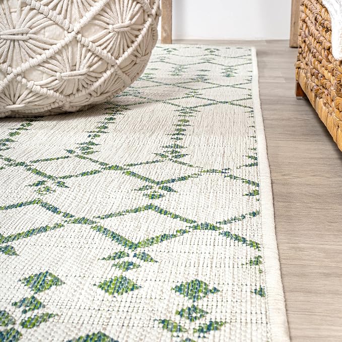 JONATHAN Y Moroccan Geometric Indoor Outdoor Runner Rug 2X10 Green/Ivory - Image 4