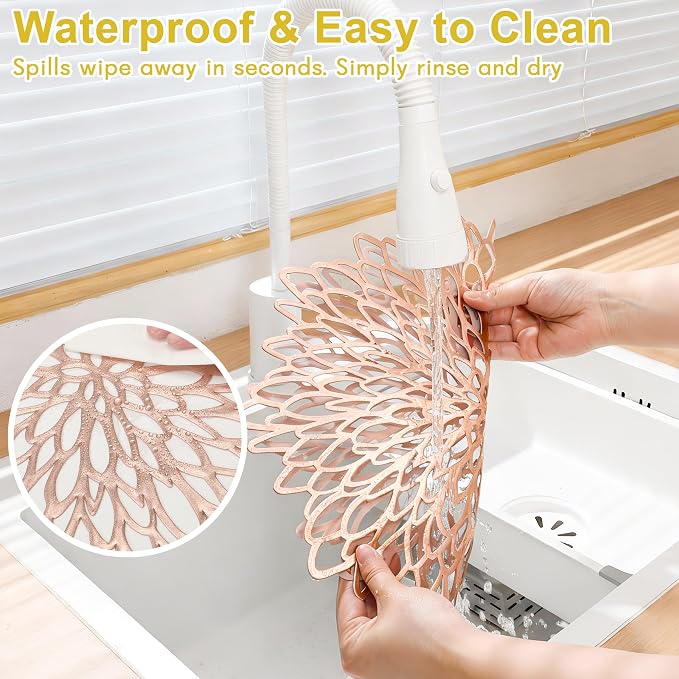 Set of 6 Round Placemats Rose Gold, Heat-Resistant PVC Table Mats - Image 3
