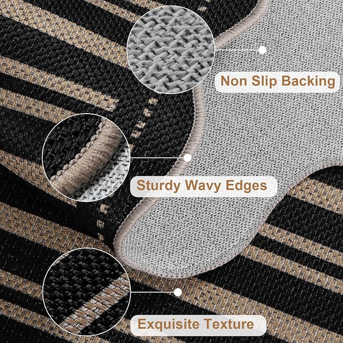 Striped Easy Jute Entryway Rug, 2x3 Black Indoor Outdoor Doormat, Washable - Image 4