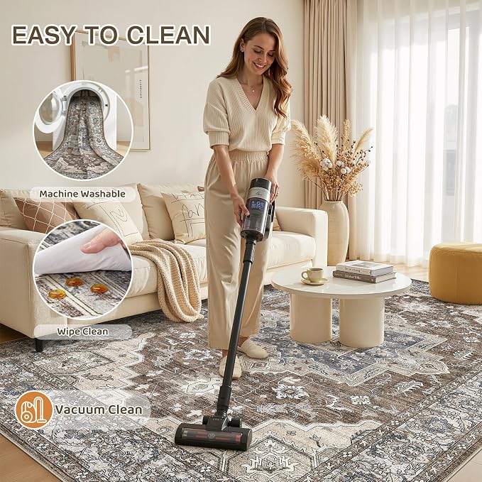 8x10 Area Rugs Living Room: Washable Vintage Rug Large Non-Slip Stain Resistant - Image 3