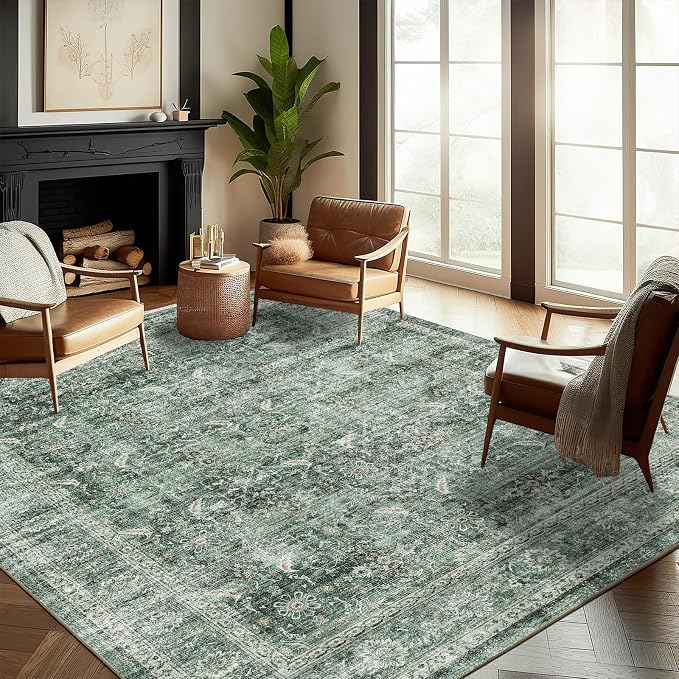CHAMPLANT Washable Area Rug 9'x12' Retro Boho Design Non-Shedding Easy Care - Image 2
