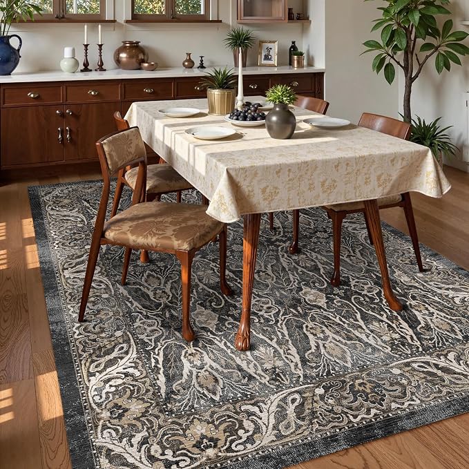 Washable Area Rug 5' x 7' Vintage Traditional Persian Mat - Image 3