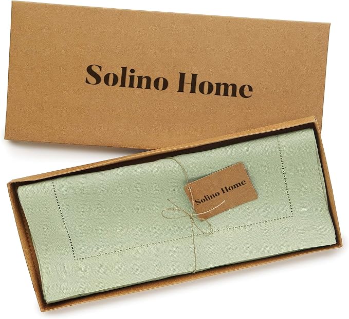 Solino Home 100% Pure Linen Table Runner Sage Green Hemstitch, 14 x 60 in | - Image 6