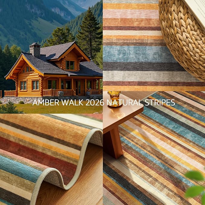 jinchan Round Rug 5ft Area Rug Modern Striped Rug Washable Rug Soft Large - Image 3