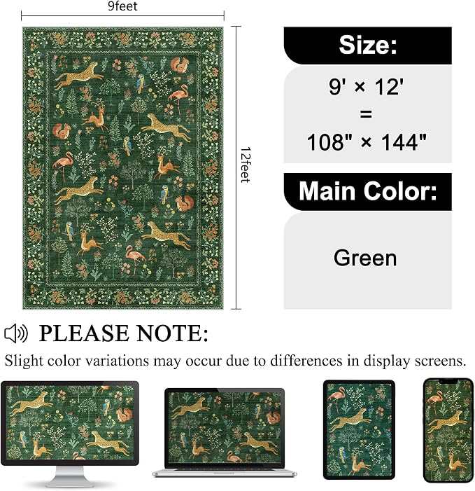 DUKINO 9x12 Rug, Washable Animal Living Room Rug - Image 2
