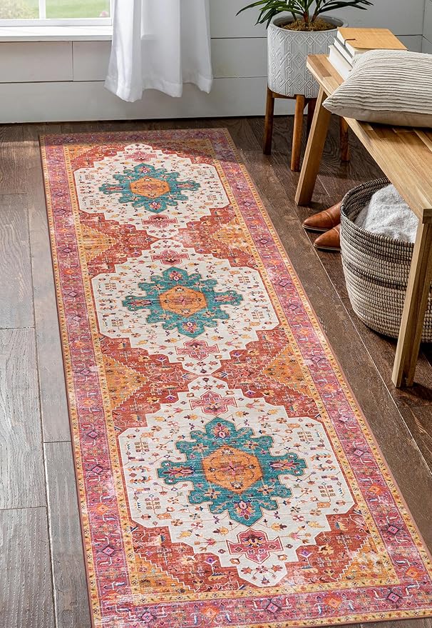 Moynesa Ultra-Thin Washable Pink Runner Rug by Moynesa
