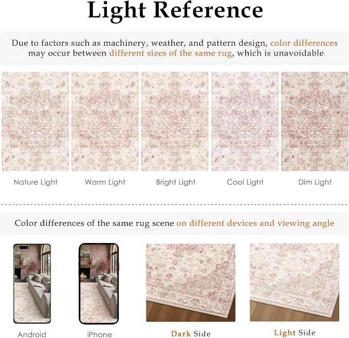 4x5 Washable Neutral Area Rug Pink Vintage Entryway Office Carpet Non-Slip Soft - Image 9