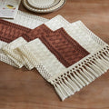 Macrame Style Bicolor Stitching Table Runner 14x90in Terracota | Woven Boho by ZEEMARTONLINE