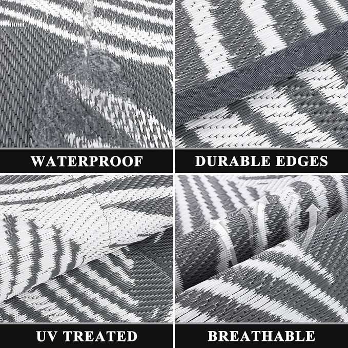 Pauwer Waterproof Outdoor Rug 6x9, Reversible Plastic Straw Patio Camping Rug - Image 3