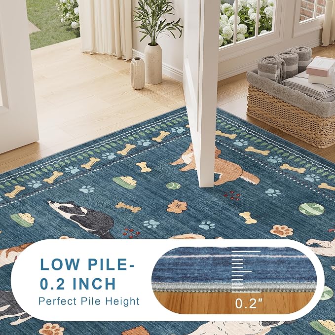 DUKINO 5x7 Rug for Living Room, Lightweight Animal Dog Print Washable Area Rug - Image 7