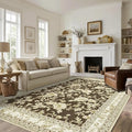 Brown Floral Print Area Rugs for Bedroom Living Room Boho Farmhouse Country by BILEEHOME