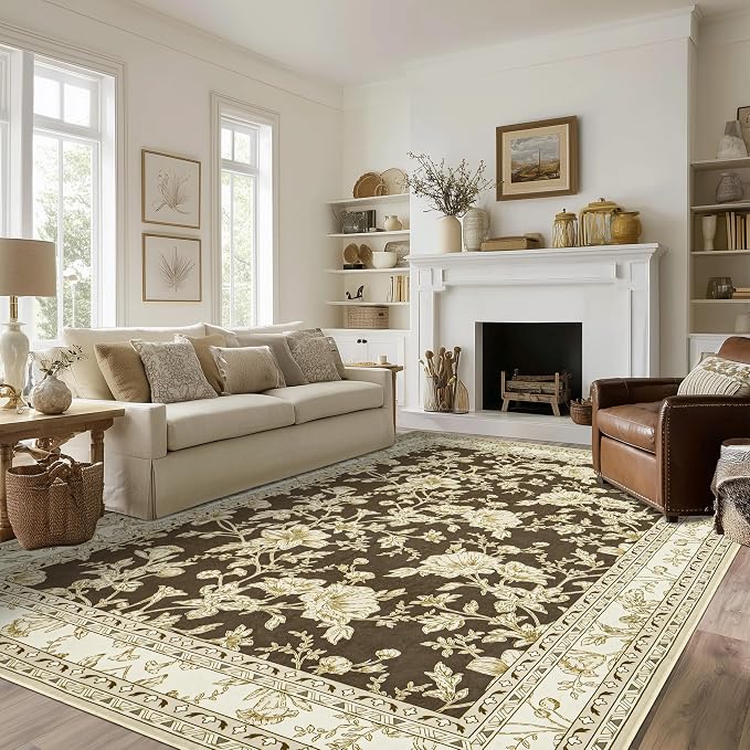 Brown Floral Area Rugs 6x9 Living Room, Vintage Modern Farmhouse Boho Indoor - Image 7