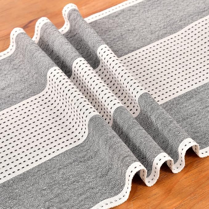 Wracra Linen Table Runner, Stripe Table Runners 48 Inches Long Black | Delicate - Image 2