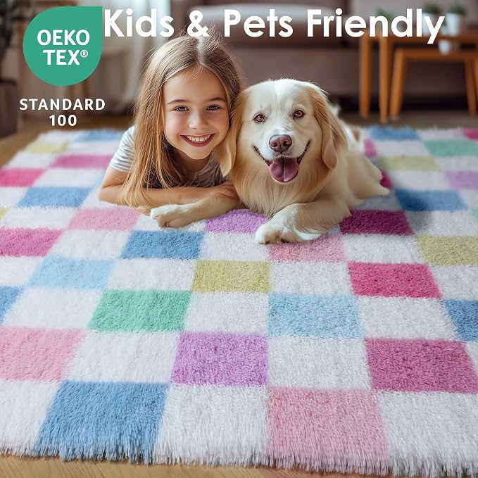 KICMOR Rainbow Checkered 6x9 Area Rugs - Image 8