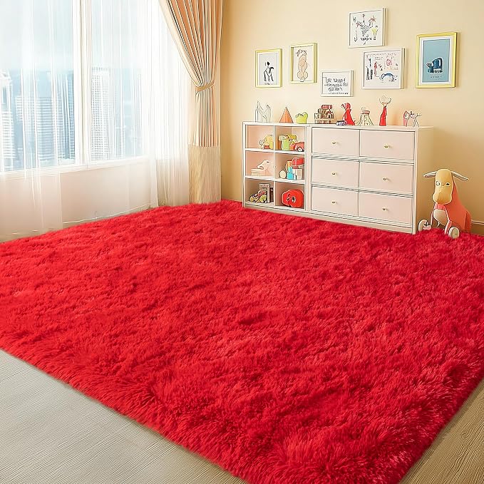 WISH TREE 5x7 Red Rugs for Bedroom, Soft Fluffy Shaggy Rugs for Living Room - Image 3