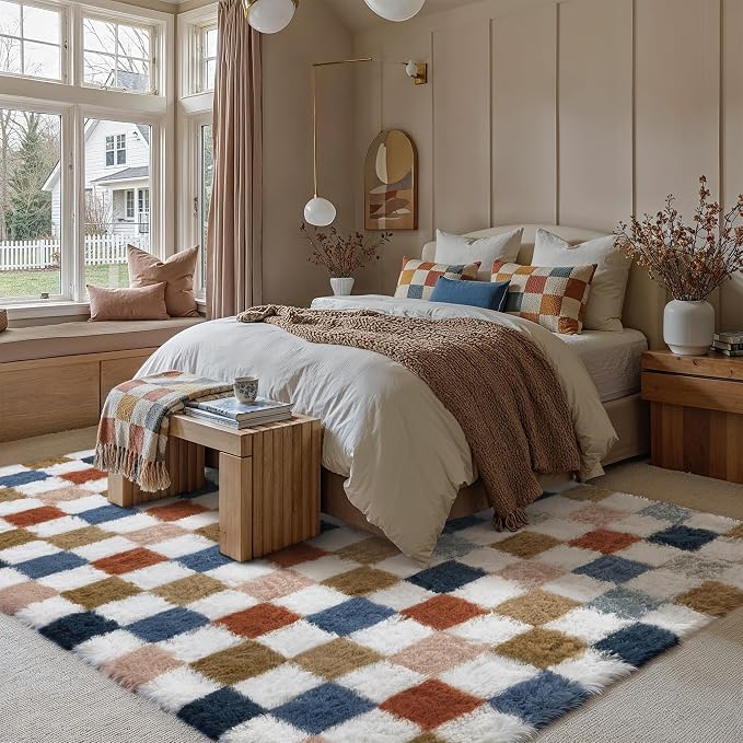PureCozy Checkered Rug 5x8 for Living Room, Modern Rainbow Shag Rug Super Soft - Image 5
