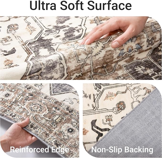 befbee 5x7 Area Rugs for Living Room, Stain Resistant Neutral Washable Rugs for - Image 3