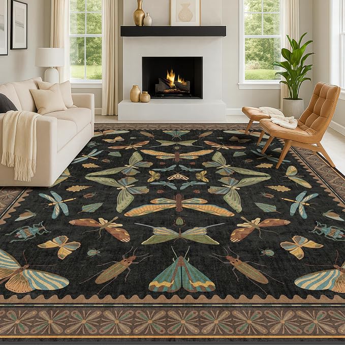 Hazo Haus Black Washable Insect Area Rugs 8x10 - Image 6