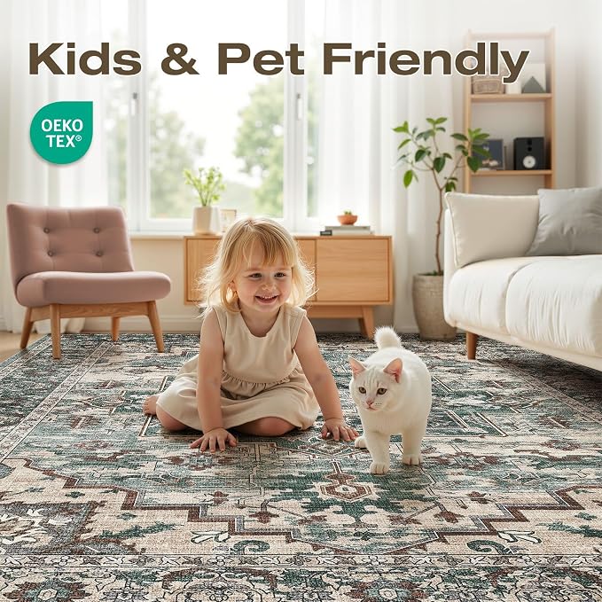 5x7 Area Rugs Living Room: Washable Vintage Rug Large Non-Slip Stain Resistant - Image 3