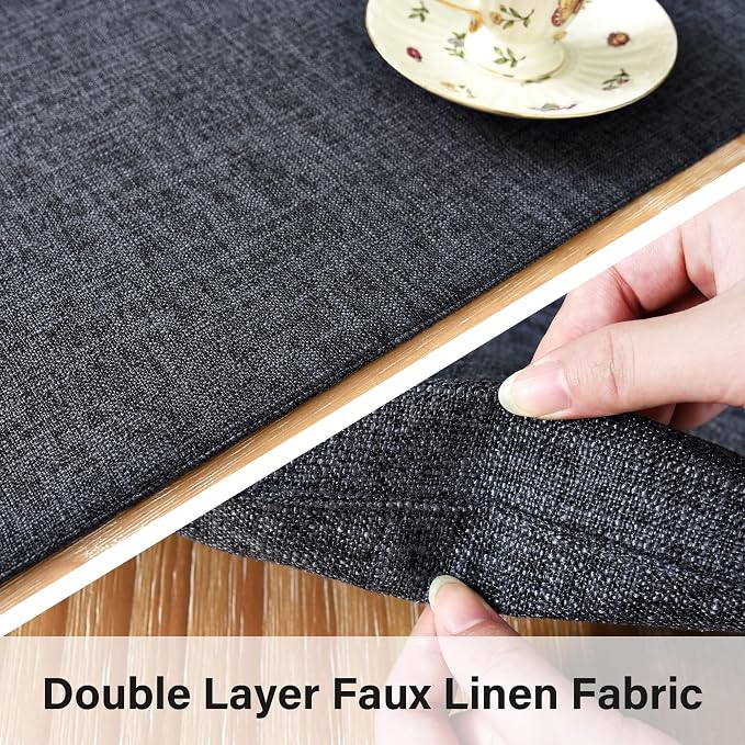 NEWISHER Reversible Double Layer Table Runner Faux Linen Fabric 13x60inch | - Image 3
